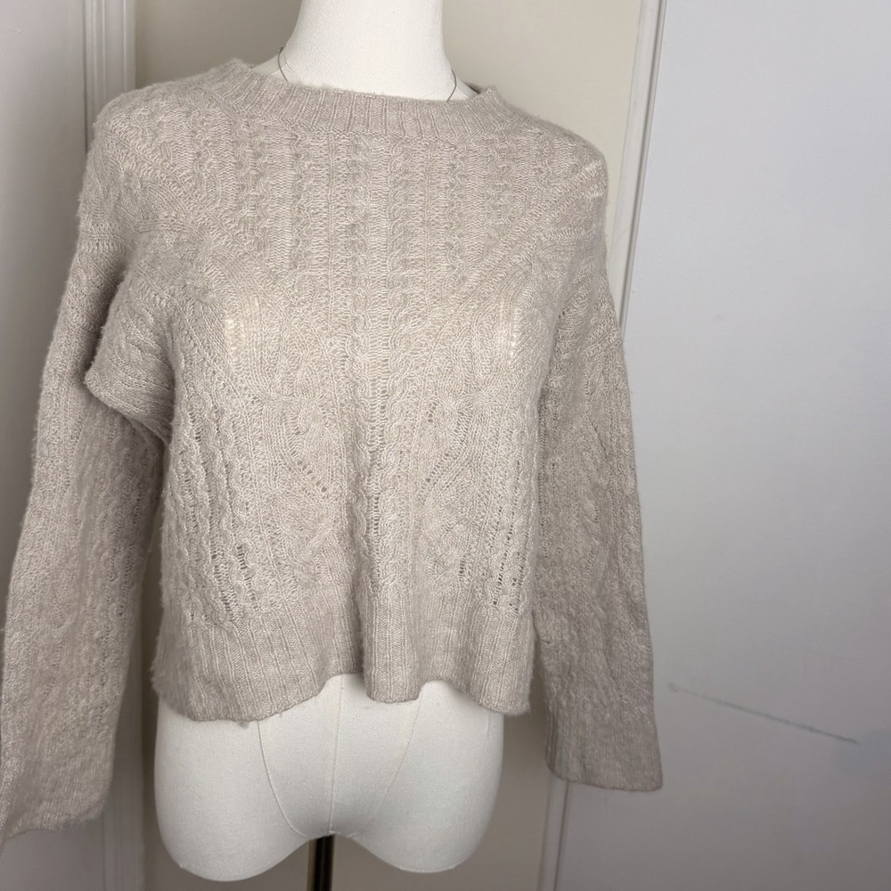 VINCE Womens Beige Cable Knit Wool/Cashmere/Rayon Blend Pullover Sweater Sz XS